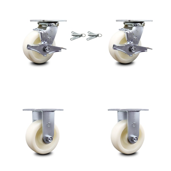 Service Caster 5 Inch Nylon Caster Set with 2 Brakes/Swivel Lock 2 Rigid SCC-30CS520-NYB-TLB-BSL-2-R-2 - main